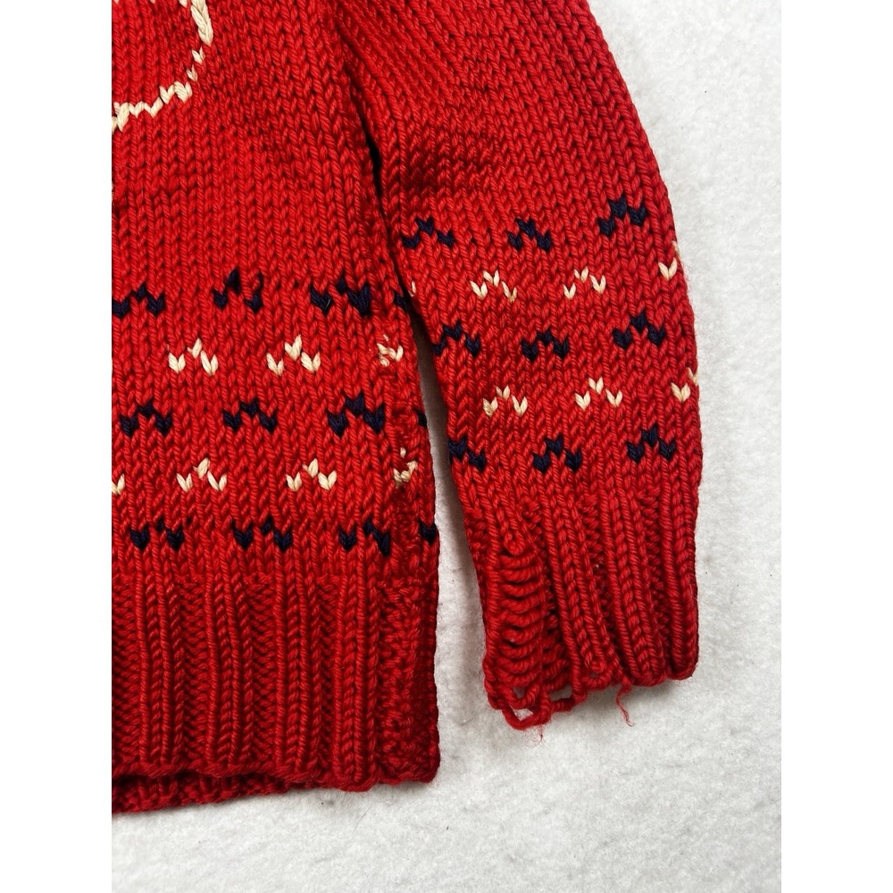 Vintage Mary Maxim Cowichan Figure Skating, Wool, Hand Knit Red Zip Up Sweater - Picture 11 of 16